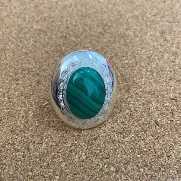 Bague Touareg Femme en Argent Massif – Pierre Malachite Ovale