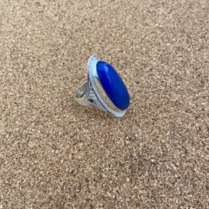 Bague Touareg Femme – Argent Massif & Pierre Agate bleue Ovale